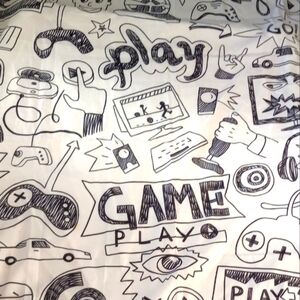 Video Game Stall Shower Curtain by Ambersonne. Black on White. 70"x70".